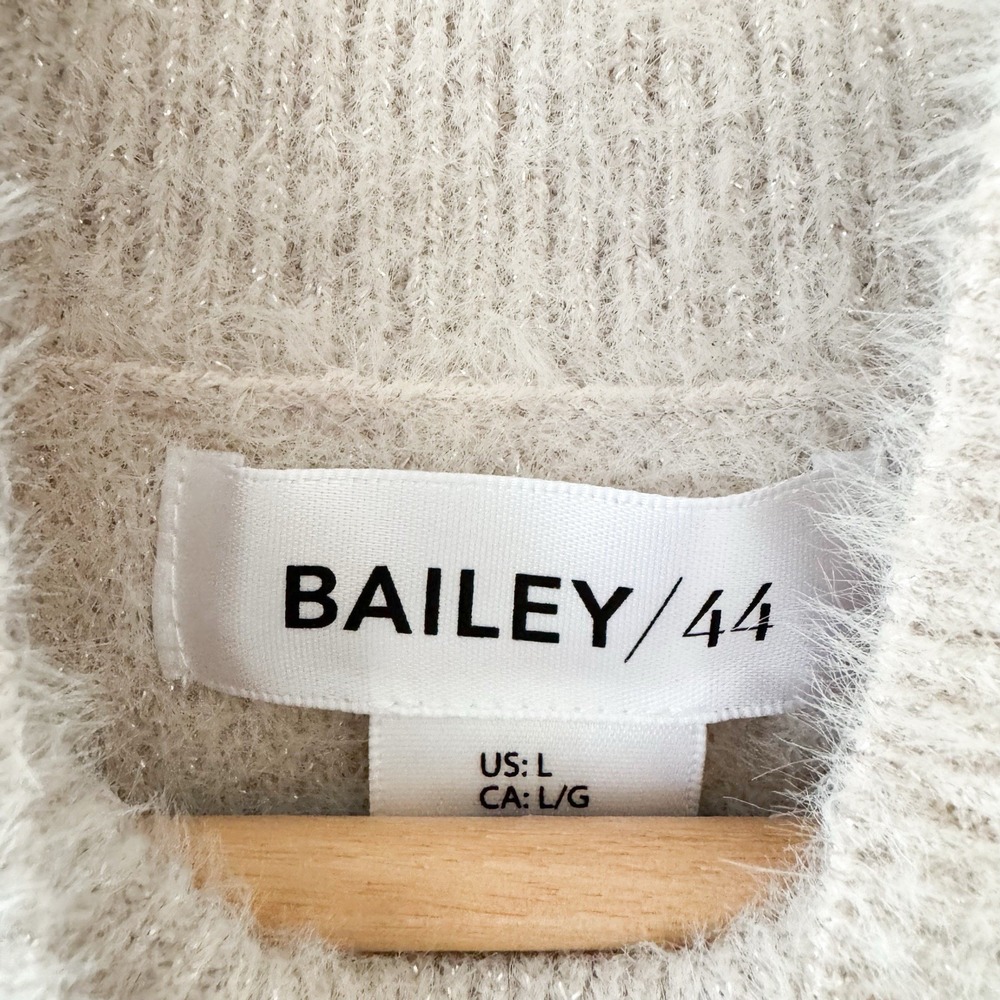 BAILEY/44 Women's Beige Fluffy Mock Neck Tight-Knit Pullover Sweater Dress L - Picture 7 of 11